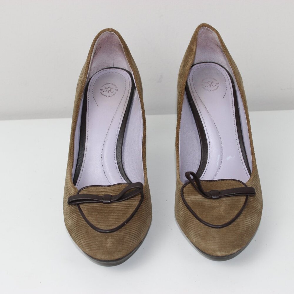 Johnston & Murphy Brown Corduroy Bows 1950s Pumps Comfort Shoes Heels Size 9 M